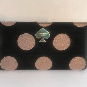 Kate Spade Black Gold Polka Dot Wallet with Card Organizer